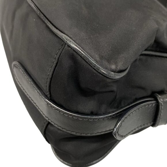 Prada Shoulder Bag Logo Jacquard Black Leather Tag - Picture 6 of 15